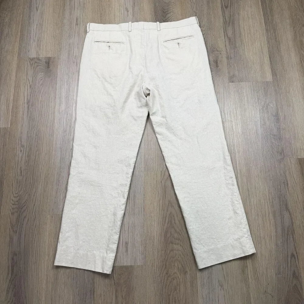 Brioni Dress Pants Mens 38 Beige Linen Flat Front Belted Straight Leg Italy